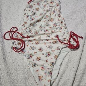 Floral One-Piece Swimsuit with Red Accents